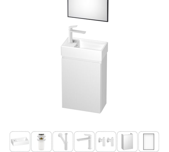 Изображение товара Подвесная мебельная тумба с раковиной Wellsee для ванной комнаты или туалета WC Area в наборе 7 в 1 202010510