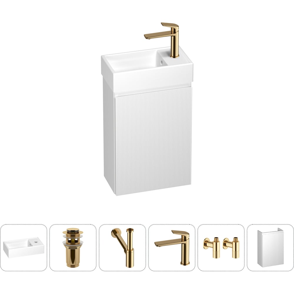 Изображение товара Подвесная мебельная тумба с раковиной Wellsee WC Area комплект 6 в 1 современный стиль