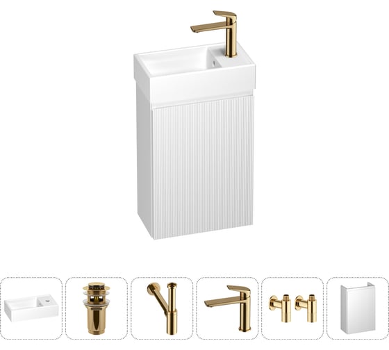 Изображение товара Подвесная мебельная тумба с раковиной Wellsee для ванной комнаты или туалета WC Area в наборе 6 в 1 202010473