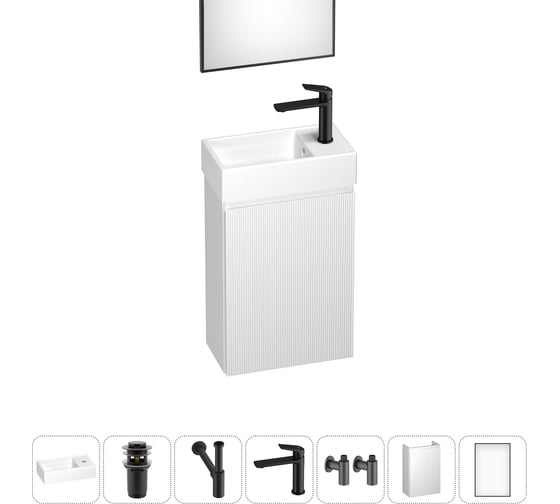 Изображение товара Подвесная мебельная тумба с раковиной Wellsee для ванной комнаты или туалета WC Area в наборе 7 в 1 202010476