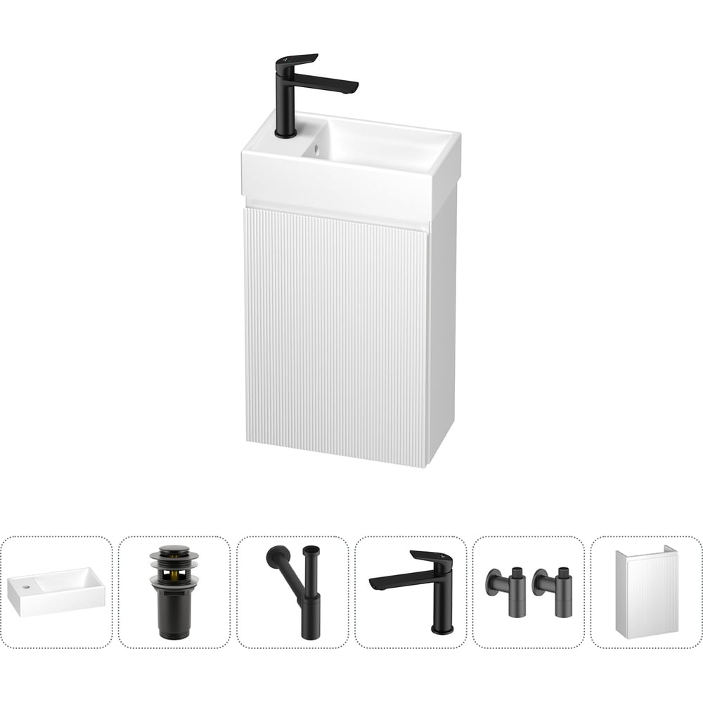 Изображение товара Подвесная мебельная тумба с раковиной Wellsee для ванной из санфаянса 6 в 1