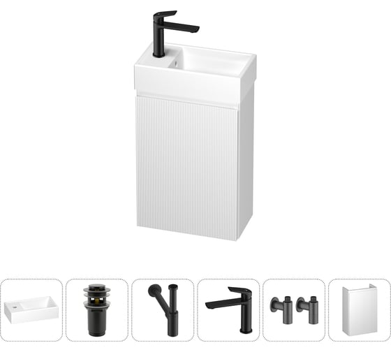 Изображение товара Подвесная мебельная тумба с раковиной Wellsee для ванной комнаты или туалета WC Area в наборе 6 в 1 202010504