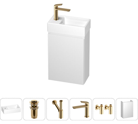 Изображение товара Подвесная мебельная тумба с раковиной Wellsee для ванной комнаты или туалета WC Area в наборе 6 в 1 202010505