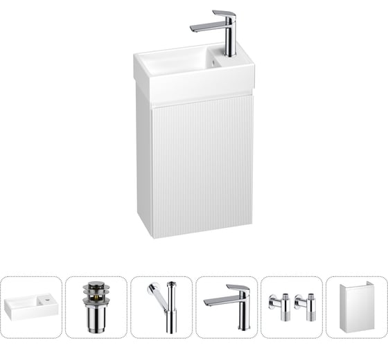 Изображение товара Подвесная мебельная тумба с раковиной Wellsee для ванной комнаты или туалета WC Area в наборе 6 в 1 202010471