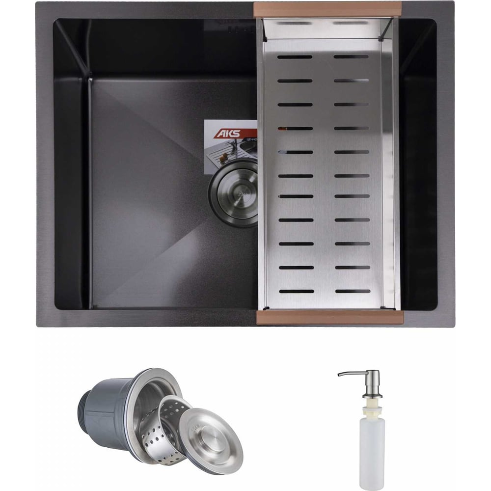 Изображение товара Мойка из нержавеющей стали AKS прямоугольная одночашевая черная 570х460 мм