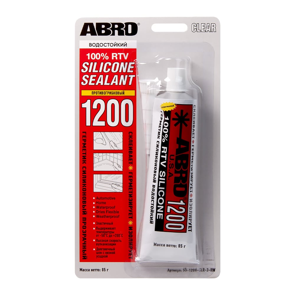 Изображение товара ABRO 1200 прозрачный силиконовый герметик, 85 г Изображение товара ABRO 1200 прозрачный силиконовый герметик, 85 г