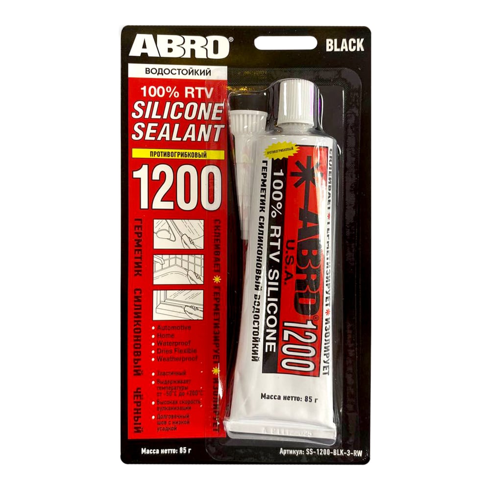 Изображение товара ABRO SS-1200-BLK-3-RW силиконовый герметик черный 85 г