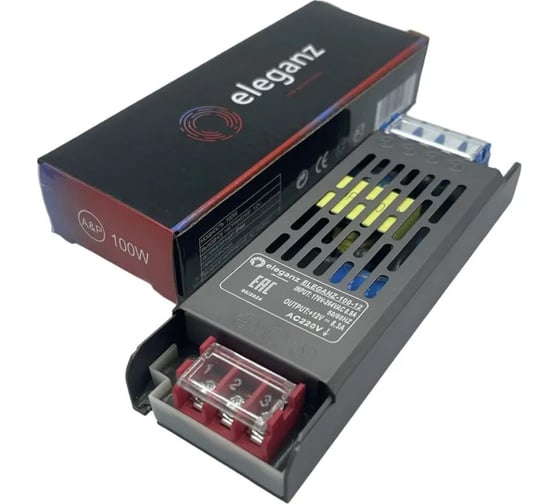 Изображение товара Блок питания для светодиодных лент ELEGANZ 12V 100W IP44 (140/48/23мм.), 1 шт. 1106