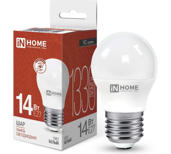 Изображение товара Лампа светодиодная IN HOME LED-ШАР-VC 14Вт 230В E27 4000K 1330Лм 4690612047829