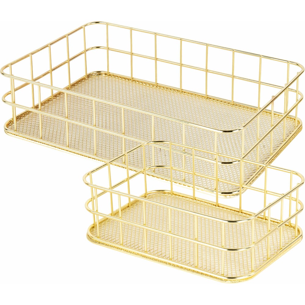 Органайзер для косметики корзинка 2 штуки из металла ОФИСМАГ MONTE VITA:24x16x6,3см+17x12x6см, золото, 272483
