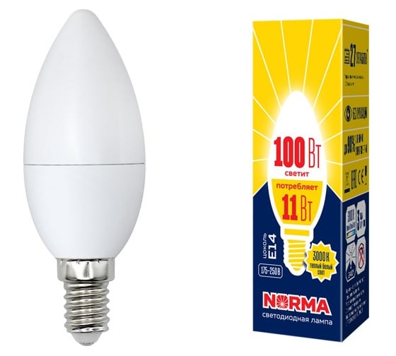 Изображение товара Светодиодная лампа Volpe LED-C37-11W/WW/E14/FR/NR Набор из 10штук UL-00012501