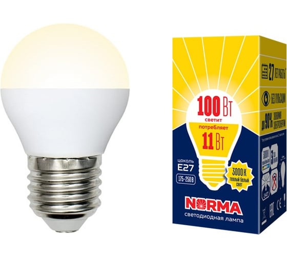 Изображение товара Светодиодная лампа Volpe LED-G45-11W/WW/E27/FR/NR Набор из 10штук UL-00012506