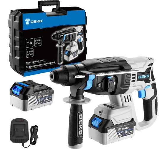 Изображение товара Перфоратор аккумуляторный бесщеточный DEKO ZKCH20 в кейсе, 20В, 2x4.0Ач 084-1042