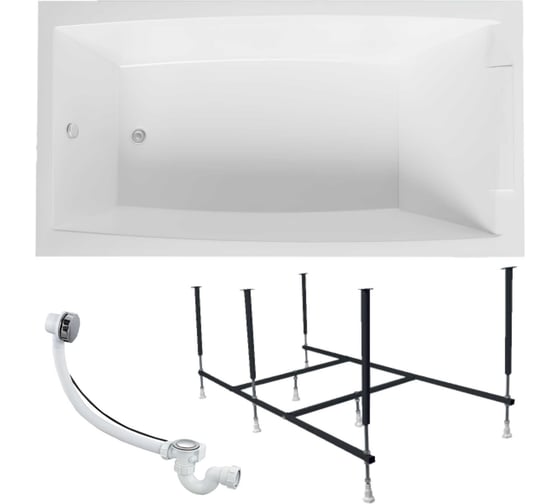 Изображение товара Ванна акриловая 1Marka AELITA 170x75 см, в наборе 3 в 1: прямоугольная ванна, усиленный металлический каркас, слив-перелив хром 01ае1775кс2+