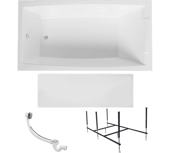 Изображение товара Ванна акриловая 1Marka AELITA 160x75 см, в наборе 4 в 1: прямоугольная ванна, фронтальная панель, усиленный металлический каркас, слив-перелив хром 01ае1675кп