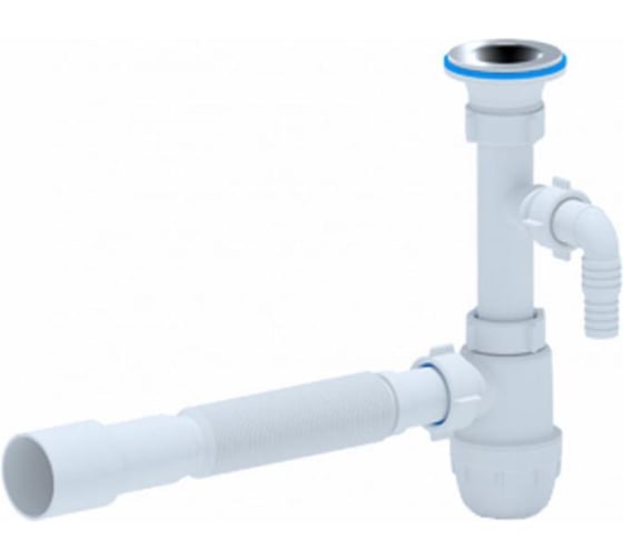 Изображение товара Сифон для умывальника АНИ Пласт бутылочный 1 1/4x32, гофра 32х40/50, отверстие нерж/сетка BM1316 025-1025