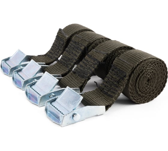 Изображение товара Ремень стяжной для крепления груза TopAuto 4 шт, 250 кг, 5 м, ширина 25 мм, с пряжкой-фиксатором, BLACK V-BL7372