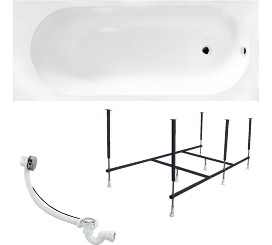 Изображение товара Ванна акриловая 1Marka ATLAS 150x70 см, в наборе 3 в 1: прямоугольная ванна, усиленный металлический каркас, слив-перелив хром 01атл1570кс2+