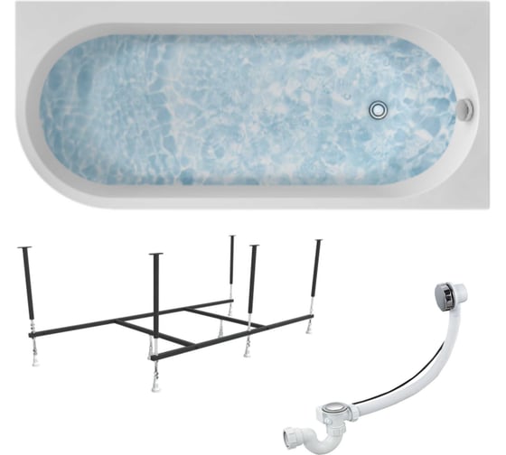 Изображение товара Ванна акриловая 1Marka ALISA 170x75 см, в наборе 3 в 1: асимметричная ванна, правый угол, усиленный металлический каркас, слив-перелив хром 01али1775пкс2+