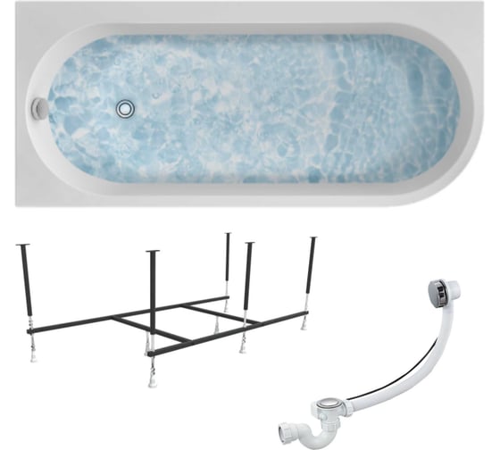 Изображение товара Ванна акриловая 1Marka ALISA 170x75 см, в наборе 3 в 1: асимметричная ванна, левый угол, усиленный металлический каркас, слив-перелив хром 01али1775лкс2+