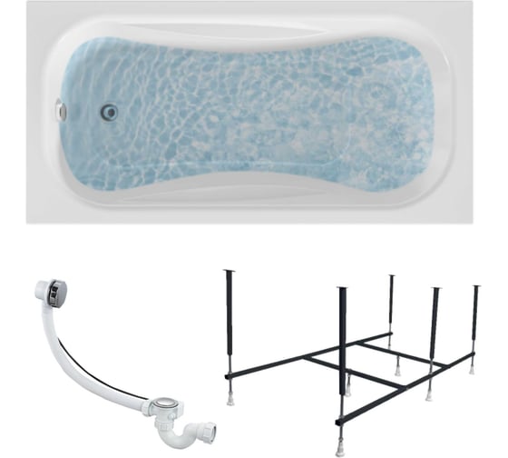 Изображение товара Ванна акриловая 1Marka CLASSIC 120x70 см, в наборе 3 в 1: прямоугольная ванна, усиленный металлический каркас, слив-перелив хром 01кл1270Акс2+