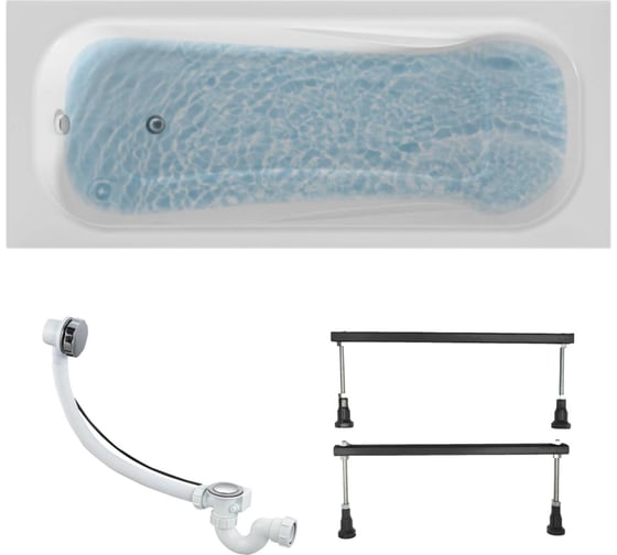 Изображение товара Ванна акриловая 1Marka CLASSIC 170x70 см, в наборе 3 в 1: прямоугольная ванна, металлические ножки, слив-перелив хром 01кл1770Акс1