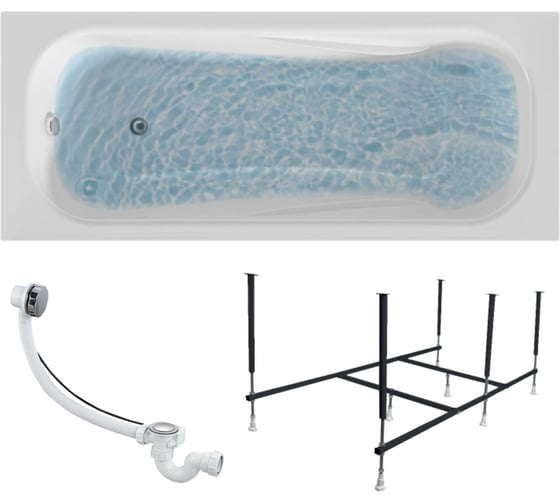 Изображение товара Ванна акриловая 1Marka CLASSIC 170x70 см, в наборе 3 в 1: прямоугольная ванна, усиленный металлический каркас, слив-перелив хром 01кл1770Акс2+