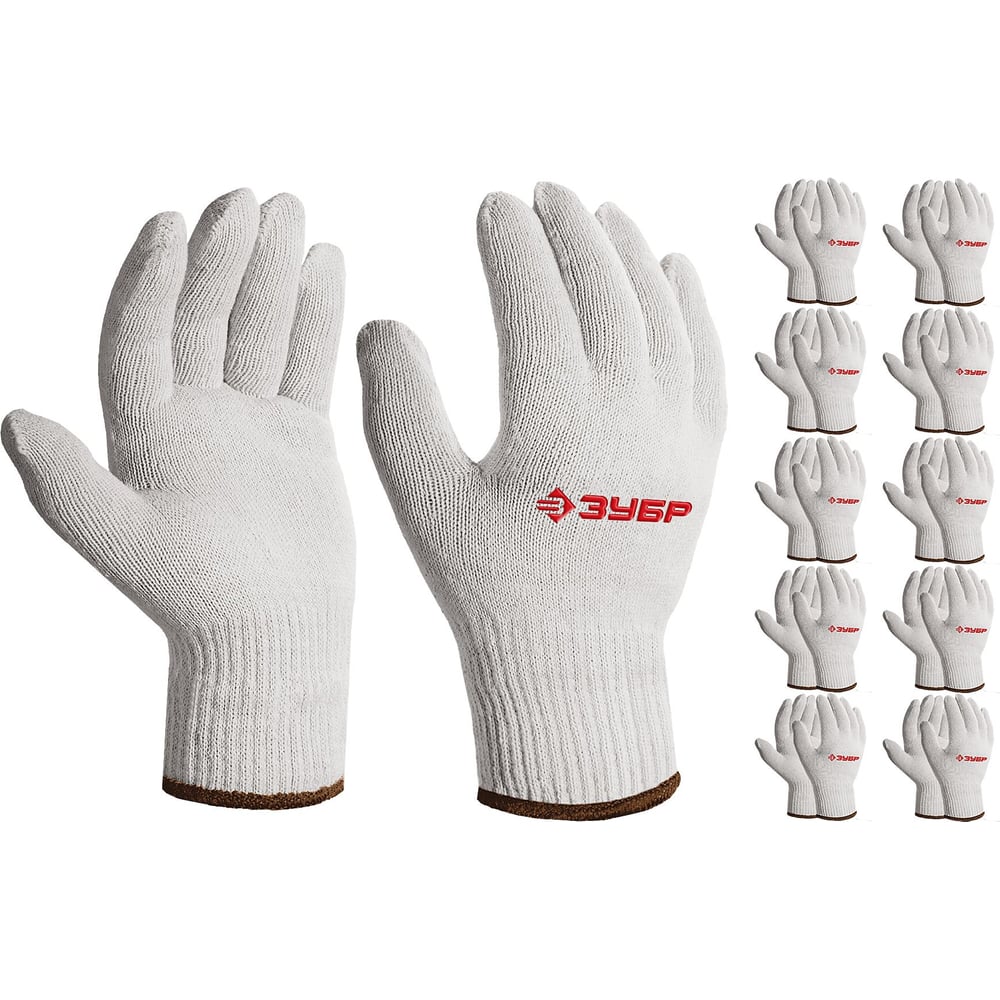 Изображение товара Перчатки без покрытия ЗУБР Оптима L-XL хлопок полиэфир 10 пар