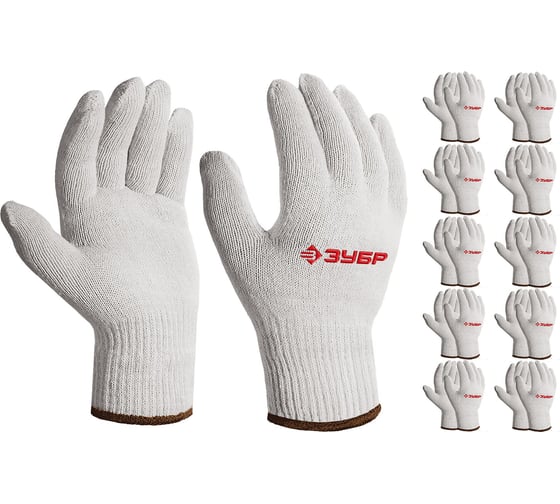 Изображение товара Перчатки без покрытия ЗУБР Оптима L-XL, х/б, 10 класс, 10 пар 11445-XL10