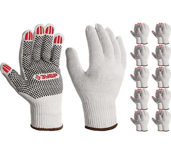 Изображение товара Перчатки с ПВХ покрытием (точка) ЗУБР Оптима XL (10), х/б, 10 класс, 10 пар 11440-XL10