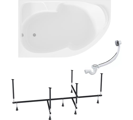 Изображение товара Ванна акриловая 1Marka DIANA 150x90 см, в наборе 3 в 1: асимметричная ванна, левый угол, усиленный металлический каркас, слив-перелив хром 01ди1590лкс2+