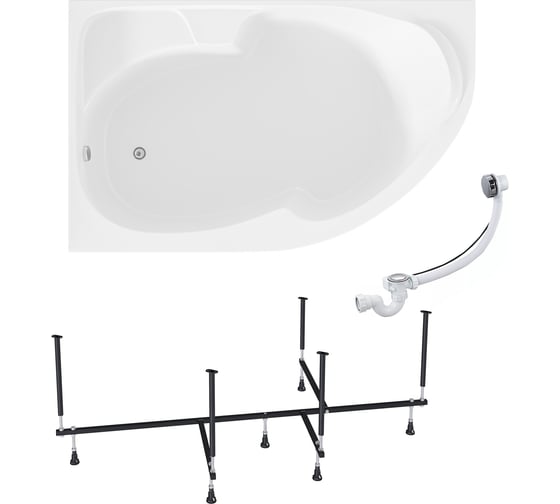 Изображение товара Ванна акриловая 1Marka DIANA 160x100 см, в наборе 3 в 1: асимметричная ванна, левый угол, усиленный металлический каркас, слив-перелив хром 01ди1610лкс2+