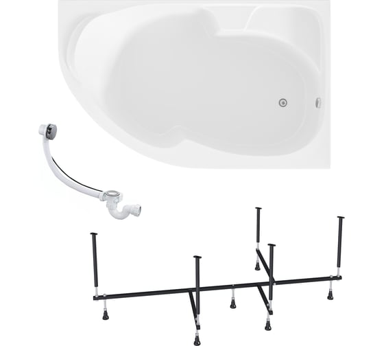 Изображение товара Ванна акриловая 1Marka DIANA 170x105 см, в наборе 3 в 1: асимметричная ванна, правый угол, усиленный металлический каркас, слив-перелив хром 01ди1710пкс2+