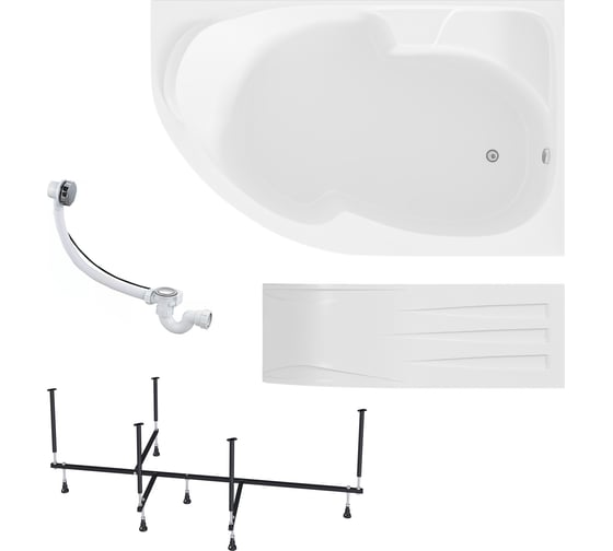 Изображение товара Ванна акриловая 1Marka DIANA 170x105 см, в наборе 4 в 1: асимметричная ванна, правый угол, усиленный металлический каркас, фронтальная панель, слив-перелив хром 01ди1710пкп