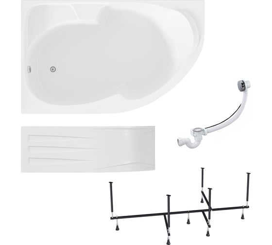 Изображение товара Ванна акриловая 1Marka DIANA 170x90 см, в наборе 4 в 1: асимметричная ванна, левый угол, усиленный металлический каркас, фронтальная панель, слив-перелив хром 01ди1790лкп