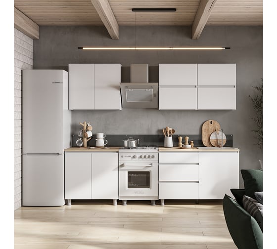 Изображение товара Готовая кухня Арника Токио 2м серия 3, белая 00-00144672