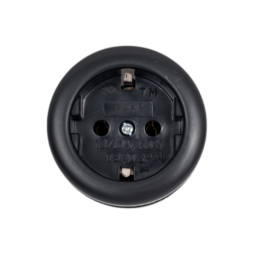 Изображение товара Розетка открытой установки с заземлением FAR черная F129 16А IP20