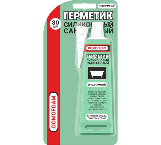 Изображение товара Герметик силиконовый санитарный DOMOFOAM 0.08 л, прозрачный 9782104