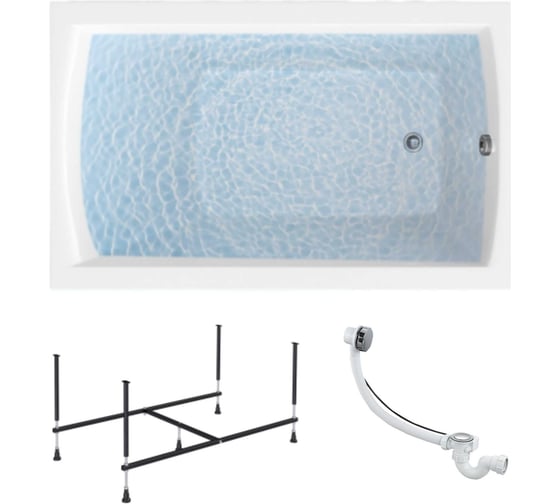 Изображение товара Ванна акриловая 1Marka ELEGANCE 120x70 см, в наборе 3 в 1: прямоугольная ванна, усиленный металлический каркас, слив-перелив хром 01эл1270кс2+