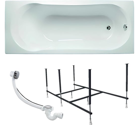 Изображение товара Ванна акриловая 1Marka LIBRA 170x70 см, в наборе 3 в 1: прямоугольная ванна, усиленный металлический каркас, слив-перелив хром 01ли1770кс2+