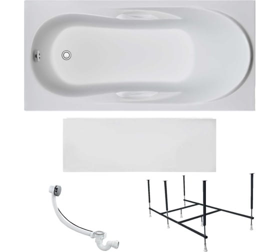 Изображение товара Ванна акриловая 1Marka MEDEA 150x70 см, в наборе 4 в 1: прямоугольная ванна, фронтальная панель, усиленный металлический каркас, слив-перелив хром 01ме1570кп