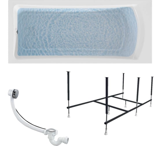 Изображение товара Ванна акриловая 1Marka PRIME 180x75 см, в наборе 3 в 1: прямоугольная ванна, усиленный металлический каркас, слив-перелив хром 01пра1875кс2+