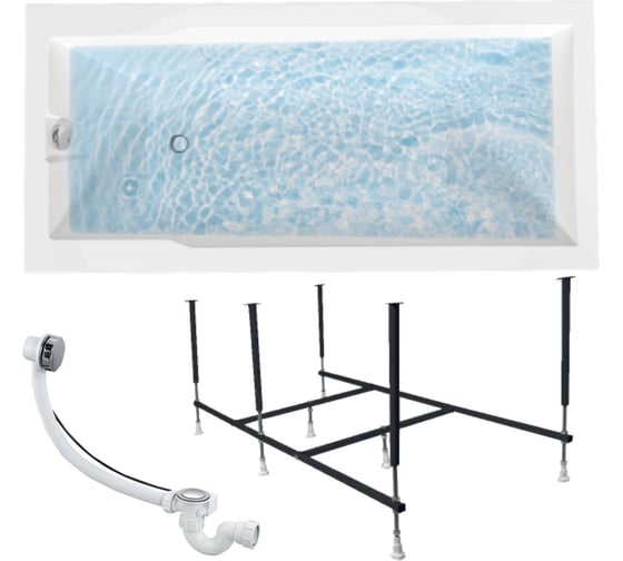 Изображение товара Ванна акриловая 1Marka RAGUZA 180x80 см, в наборе 3 в 1: прямоугольная ванна, усиленный металлический каркас, слив-перелив хром 01ра1880кс2+