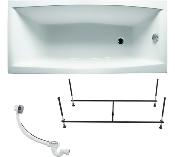Изображение товара Ванна акриловая 1Marka VIOLA 120x70 см, в наборе 3 в 1: прямоугольная ванна, усиленный металлический каркас, слив-перелив хром 01ви1270кс2+