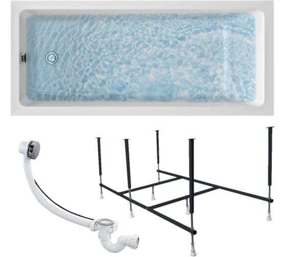 Изображение товара Ванна акриловая 1Marka ВIANCA 170x75 см, в наборе 3 в 1: прямоугольная ванна, усиленный металлический каркас, слив-перелив хром 01бья1775кс2+