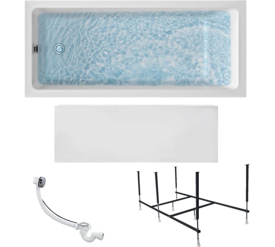 Изображение товара Ванна акриловая 1Marka ВIANCA 160x75 см, в наборе 4 в 1: прямоугольная ванна, фронтальная панель, усиленный металлический каркас, слив-перелив хром 01бья1675кп