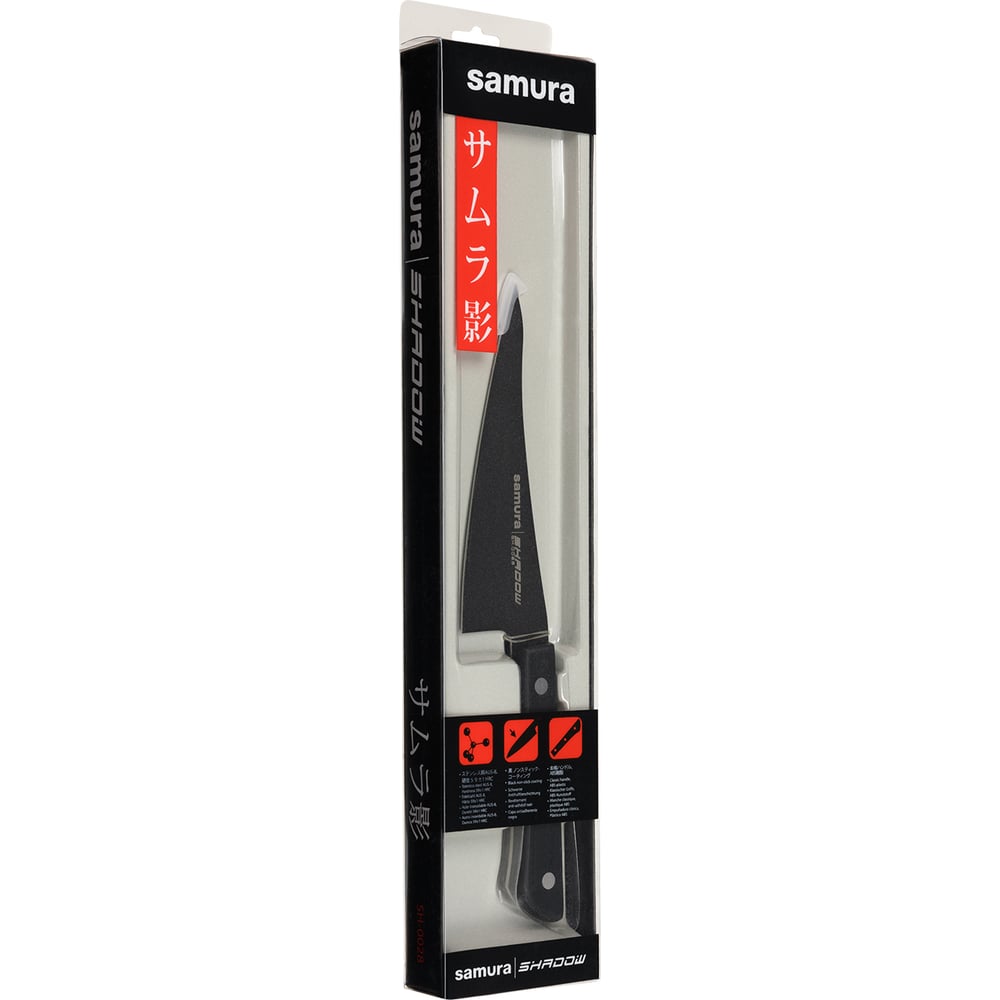 Изображение товара Нож кухонный Samura SHADOW совр. универсальный Black-coating 146мм, AUS-8, ABS пластик SH-0028/K