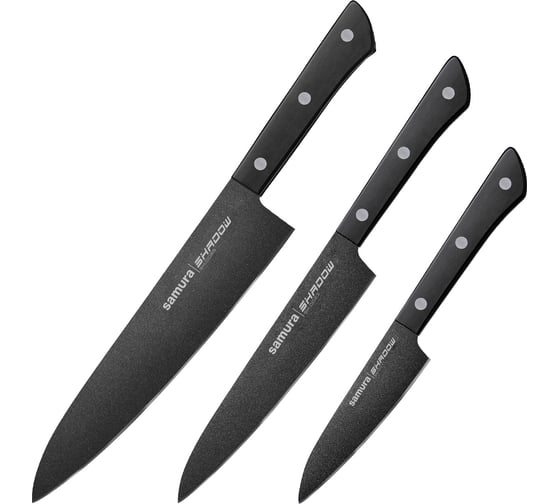 Изображение товара Набор из 3 ножей Samura SHADOW с покрытием Black-coating (11,23, 85), AUS-8, ABS пластик SH-0220/K