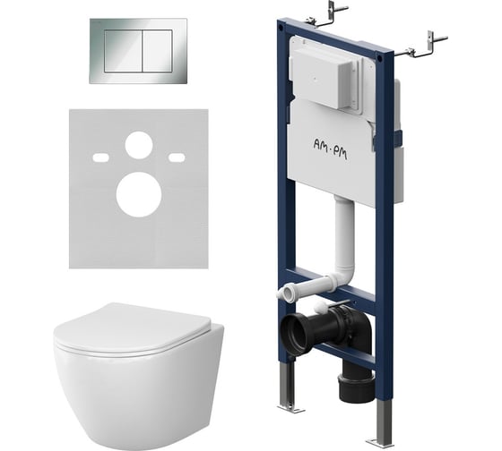 Изображение товара Инсталляция с клавишей AM.PM PrimeFit S, хром глянц, с подвесным унитазом Like Aquaspin с сиденьем м/лифт IS90251.801900