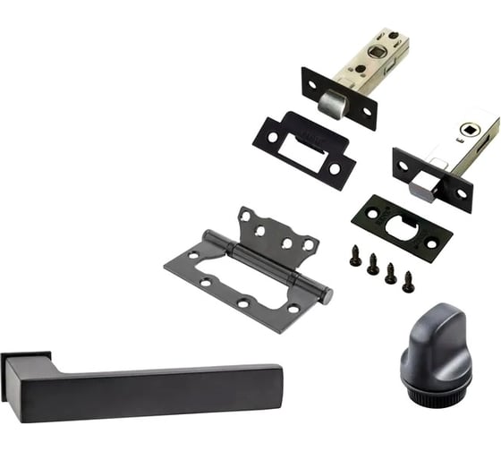 Изображение товара Комплект для межкомнатной двери PAULINIDOR ручки 541-11 zero + защелка 5-45PL + завертка AL11 + задвижка BK45 + петли б/врезки 2 шт., черный 541-11 zero 5-45 AL11 BK45 2S BL